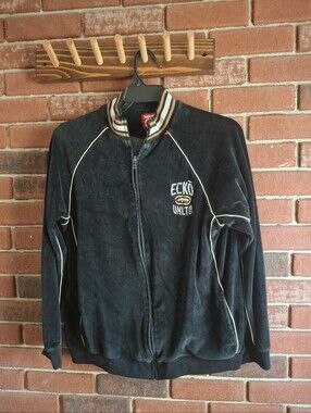 Ecko Unlimited Black Velour Bomber Jacket with Contrast Piping